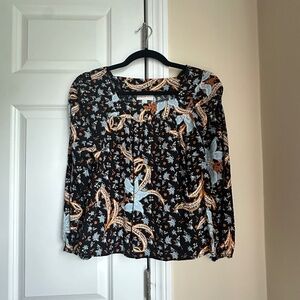 LOFT Square Neck Long Sleeve Top Black Size S